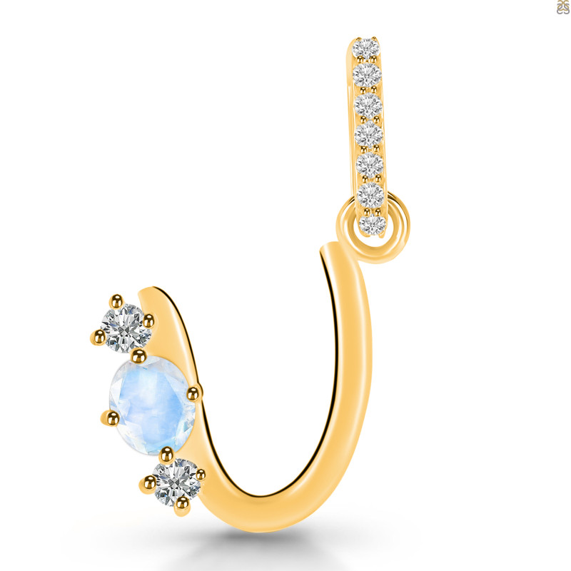 Moonstone & White Topaz Alphabet U Pendant RBM-RDA-99.