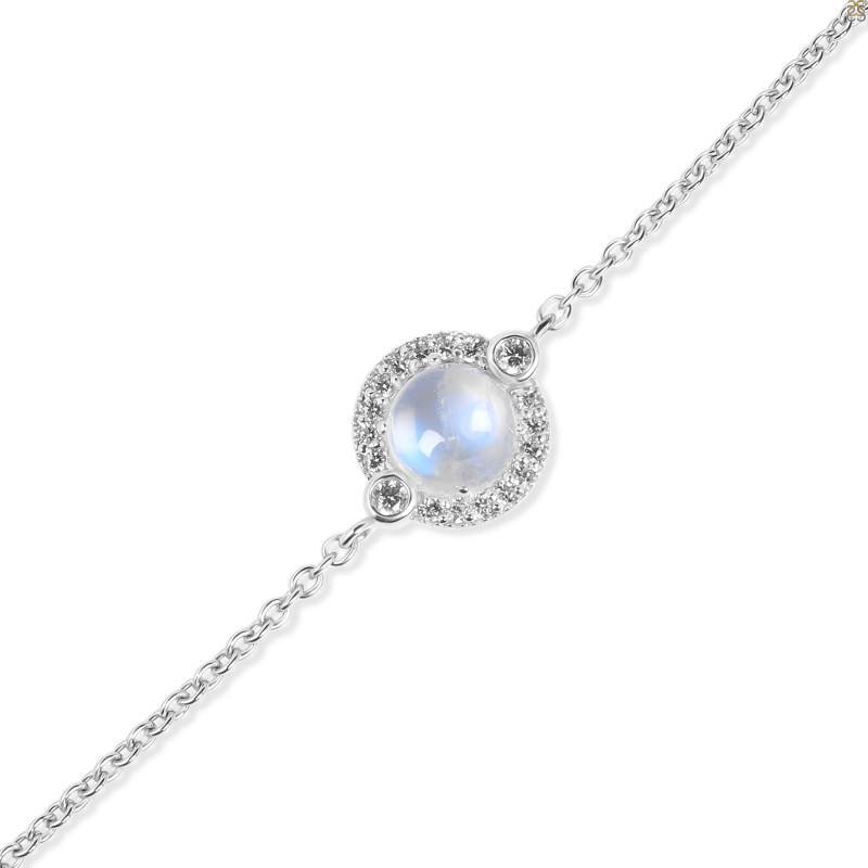 Moonstone & White Topaz Bracelet With Adjustable Camera Lock