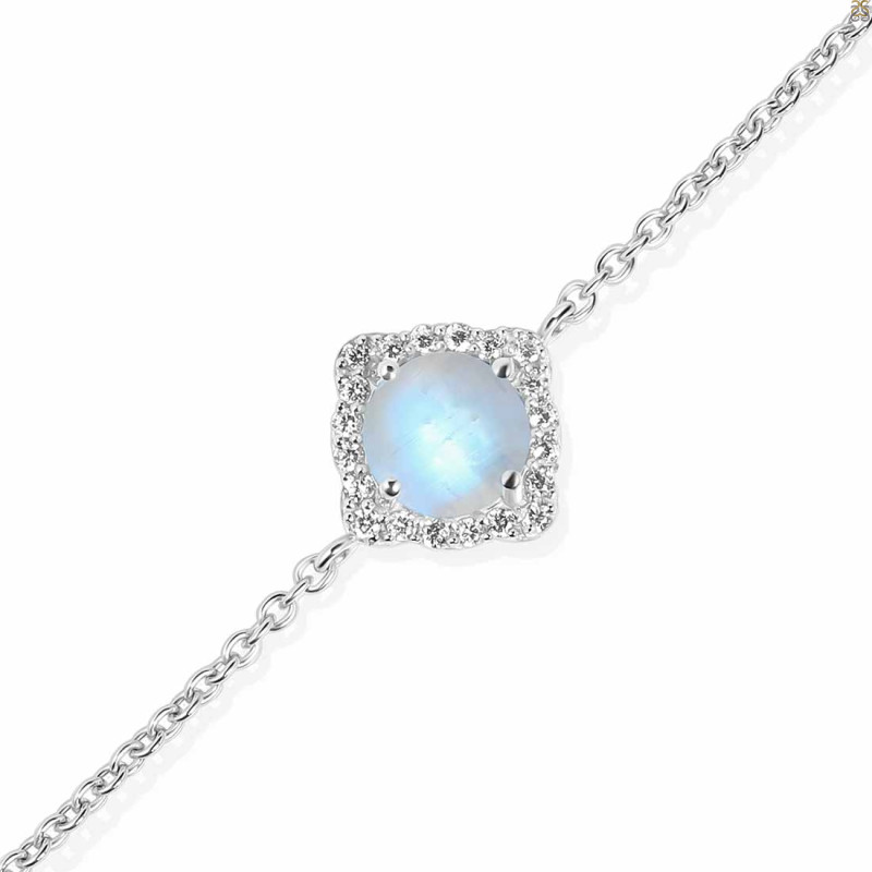 Moonstone & White Topaz Bracelet With Adjustable Camera Lock