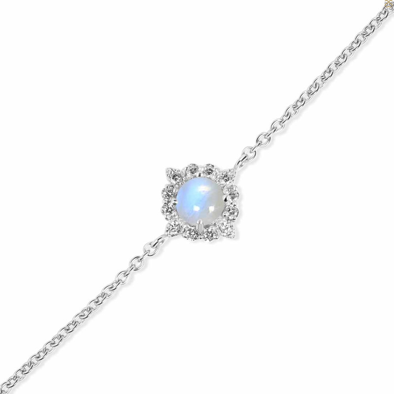Moonstone & White Topaz Bracelet With Adjustable Camera Lock