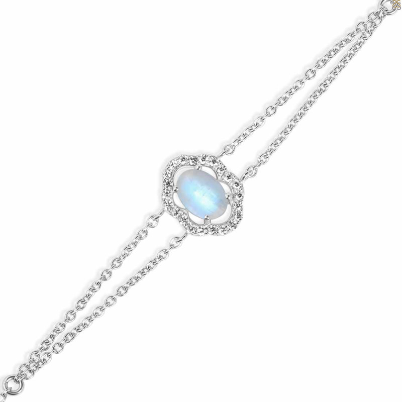 Moonstone & White Topaz Bracelet With Adjustable Camera Lock