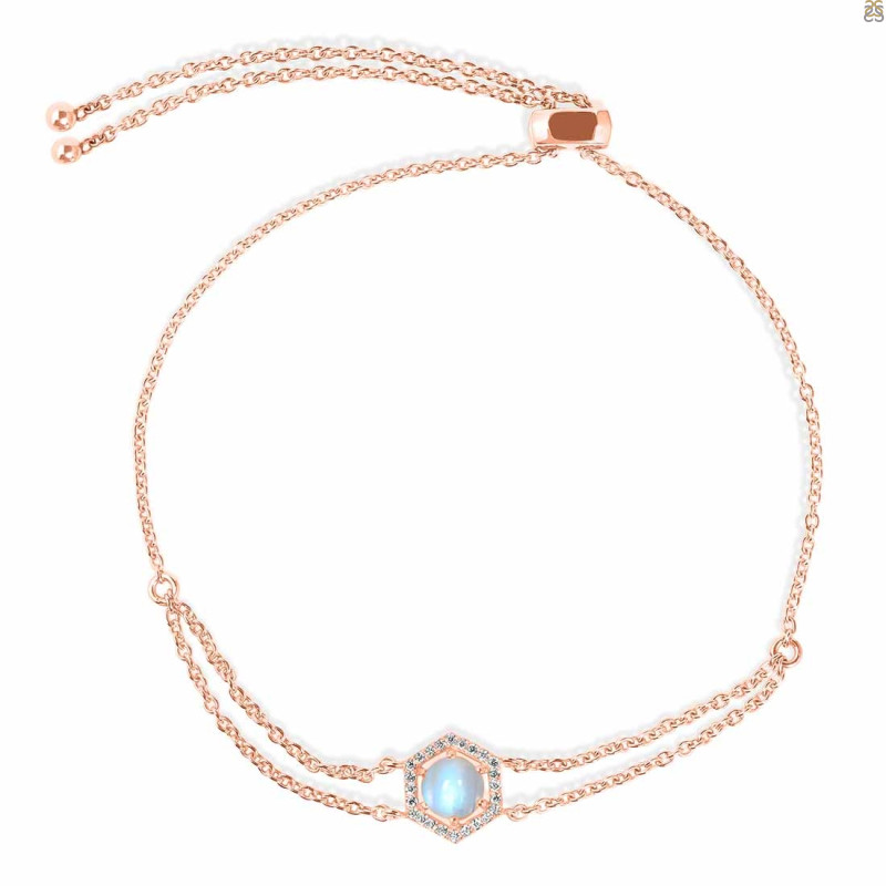 Moonstone & White Topaz Bracelet With Adjustable Camera Lock RBM-RDB-83.