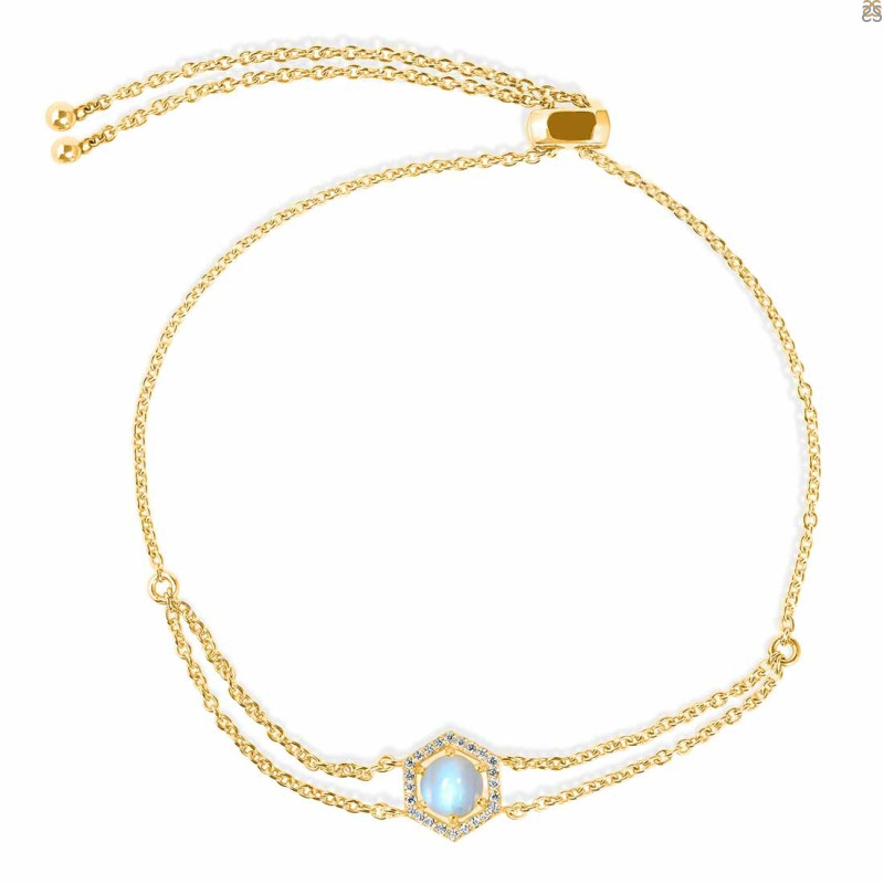 Moonstone & White Topaz Bracelet With Adjustable Camera Lock RBM-RDB-83.