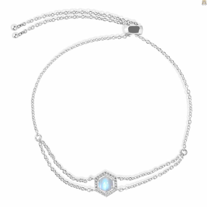 Moonstone & White Topaz Bracelet With Adjustable Camera Lock RBM-RDB-83.