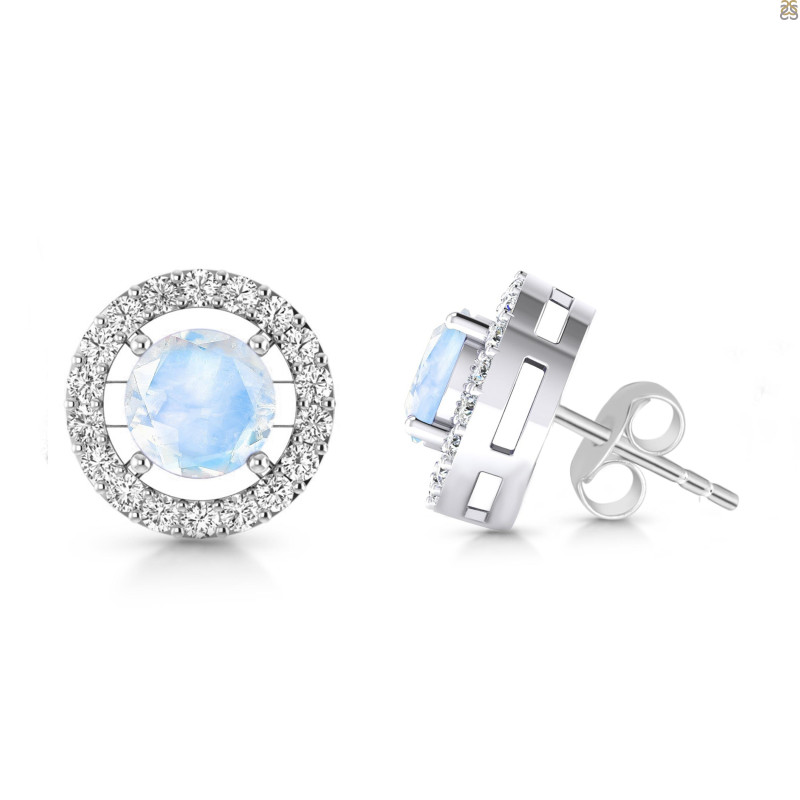 Moonstone & White Topaz Stud Earring