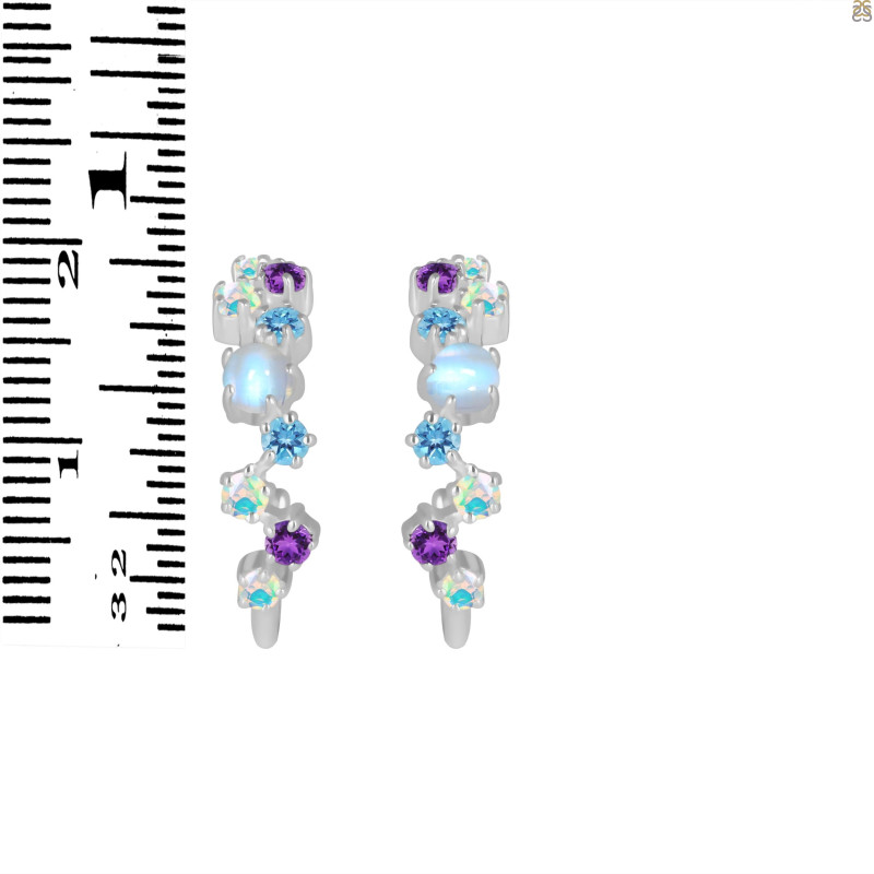 Moonstone & Opal & White Topaz Hoop Earring RBM-RDE-1366.