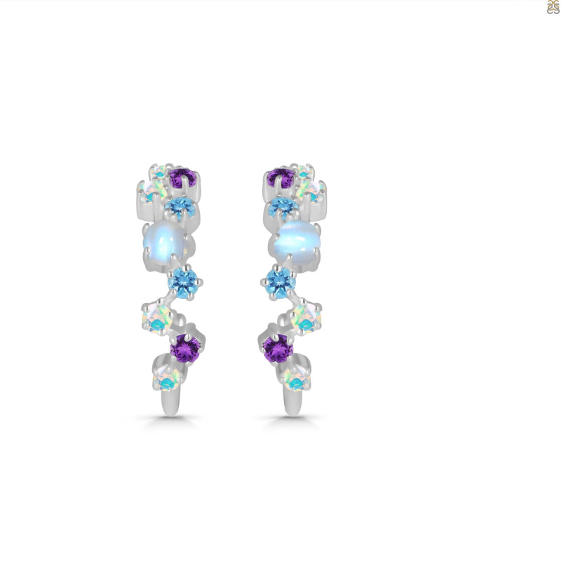 Moonstone & Opal & White Topaz Hoop Earring RBM-RDE-1366.