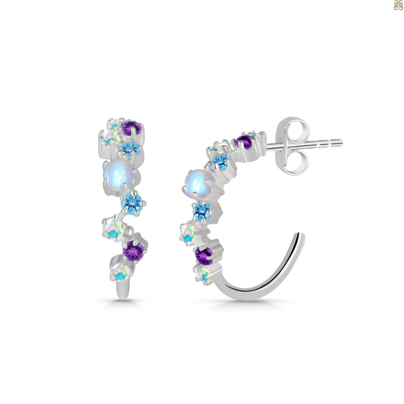 Moonstone & Opal & White Topaz Hoop Earring RBM-RDE-1366.