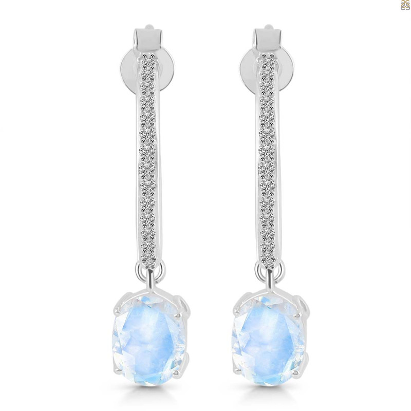 Moonstone & White Topaz Hoop Earring