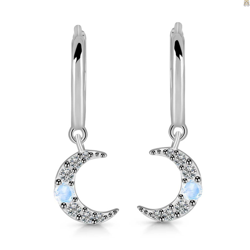 Moonstone & White Topaz Hoop Earring
