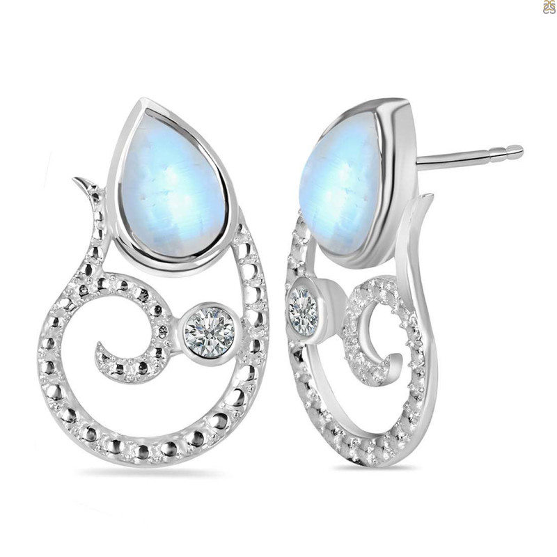 Moonstone & White Topaz Stud Earring