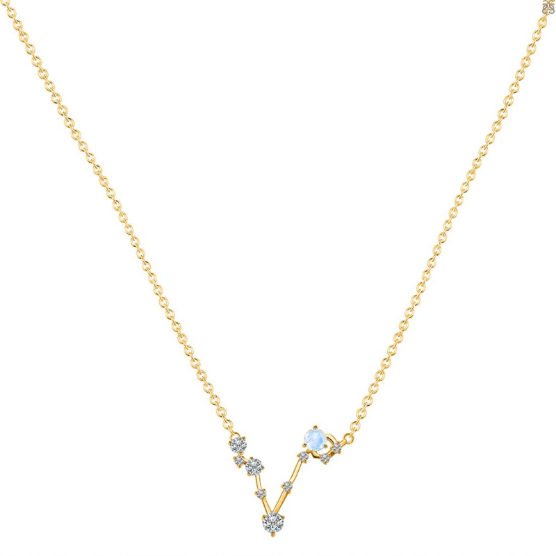 Pisces Zodiac Star Constellation Moonstone & White Topaz Necklace RBM-RDN-387.