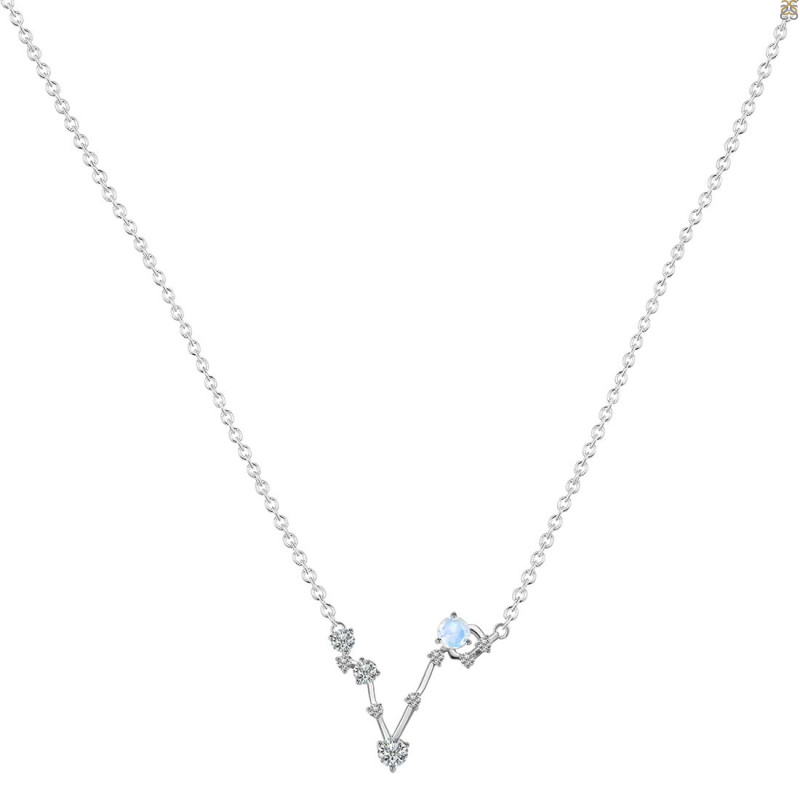 Pisces Zodiac Star Constellation Moonstone & White Topaz Necklace RBM-RDN-387.