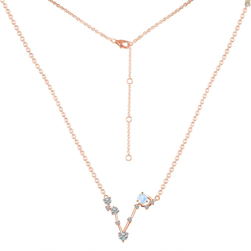 Pisces Zodiac Star Constellation Moonstone & White Topaz Necklace RBM-RDN-387.