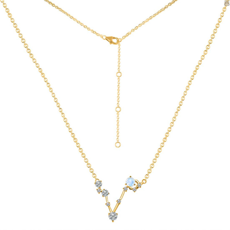 Pisces Zodiac Star Constellation Moonstone & White Topaz Necklace RBM-RDN-387.
