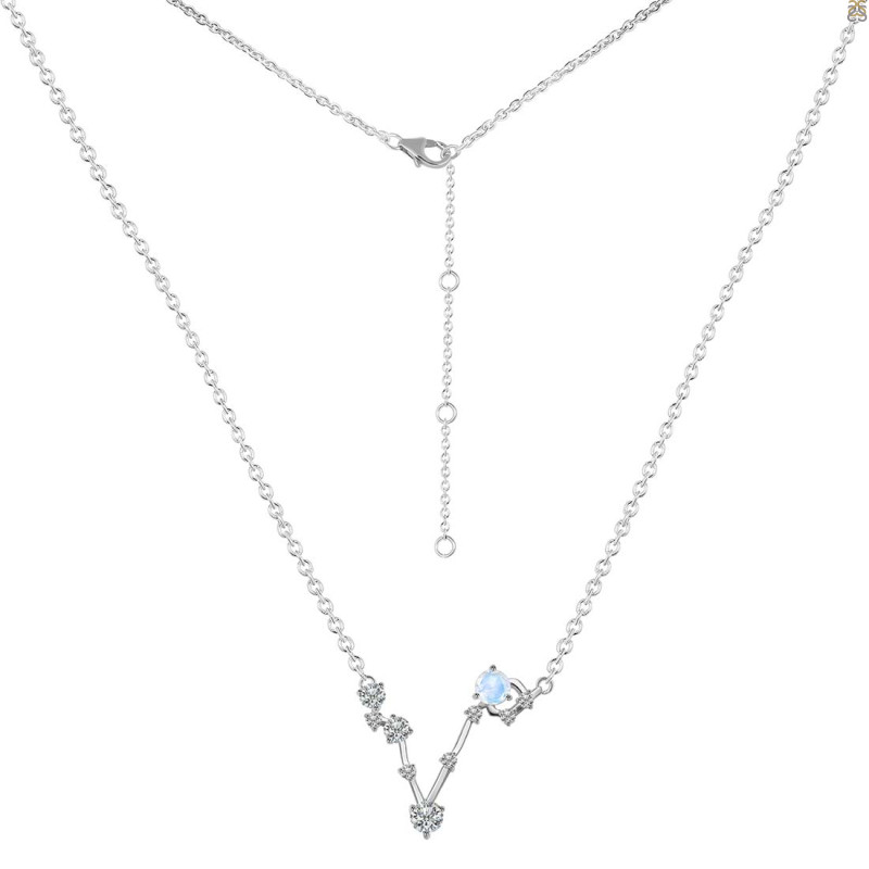 Pisces Zodiac Star Constellation Moonstone & White Topaz Necklace