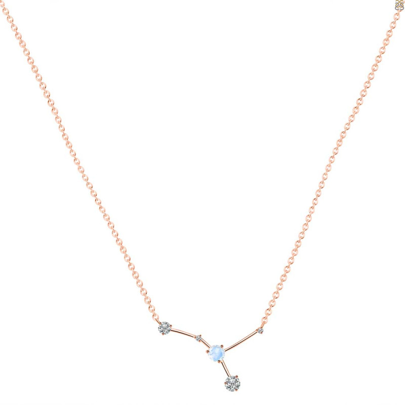 cancer Zodiac Star Constellation Moonstone & White Topaz Necklace RBM-RDN-486.