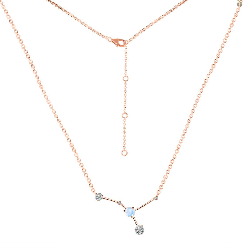 cancer Zodiac Star Constellation Moonstone & White Topaz Necklace RBM-RDN-486.