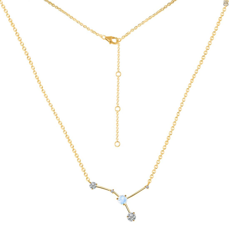 cancer Zodiac Star Constellation Moonstone & White Topaz Necklace RBM-RDN-486.