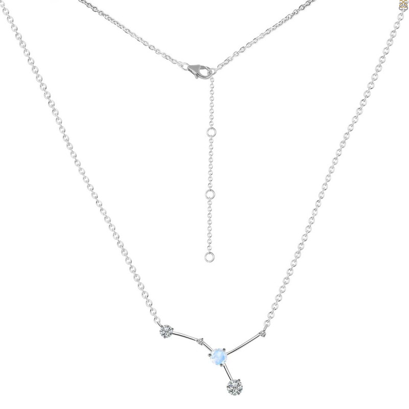 cancer Zodiac Star Constellation Moonstone & White Topaz Necklace