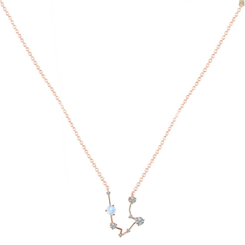 Aquarius Zodiac Star Constellation Moonstone & White Topaz Necklace RBM-RDN-487.