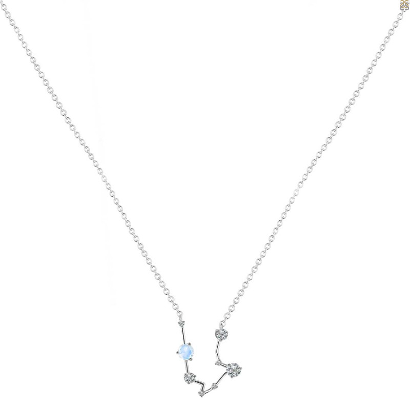 Aquarius Zodiac Star Constellation Moonstone & White Topaz Necklace RBM-RDN-487.