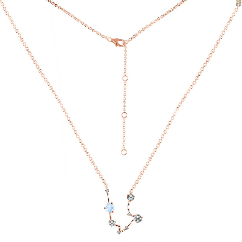 Aquarius Zodiac Star Constellation Moonstone & White Topaz Necklace RBM-RDN-487.