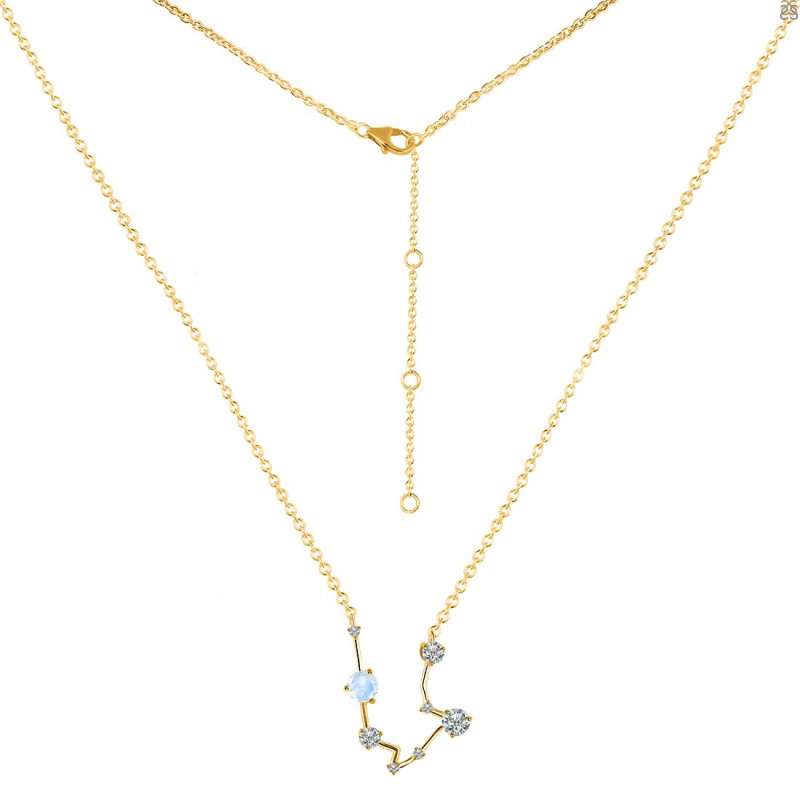 Aquarius Zodiac Star Constellation Moonstone & White Topaz Necklace RBM-RDN-487.