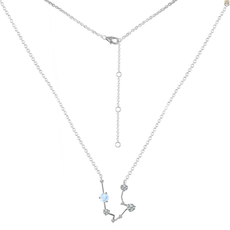 Aquarius Zodiac Star Constellation Moonstone & White Topaz Necklace