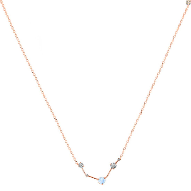 Aries Zodiac Star Constellation Moonstone & White Topaz Necklace RBM-RDN-488.