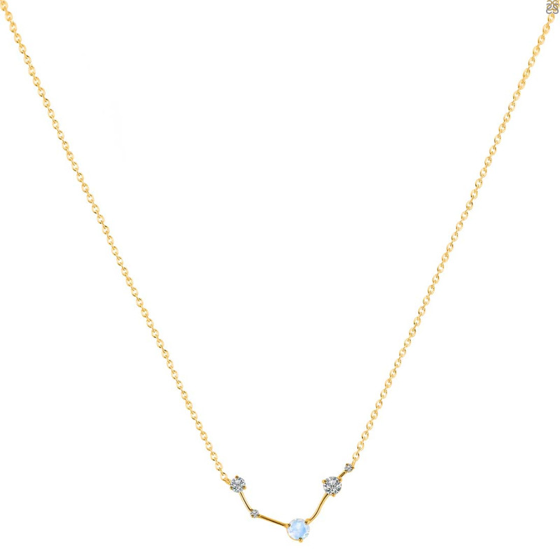 Aries Zodiac Star Constellation Moonstone & White Topaz Necklace RBM-RDN-488.