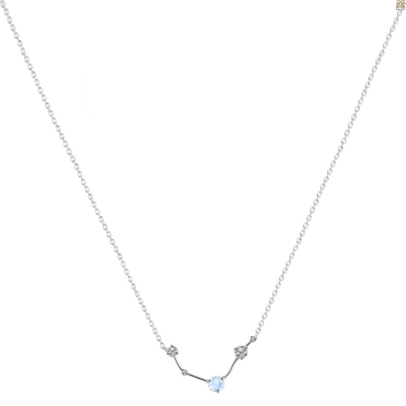 Aries Zodiac Star Constellation Moonstone & White Topaz Necklace RBM-RDN-488.