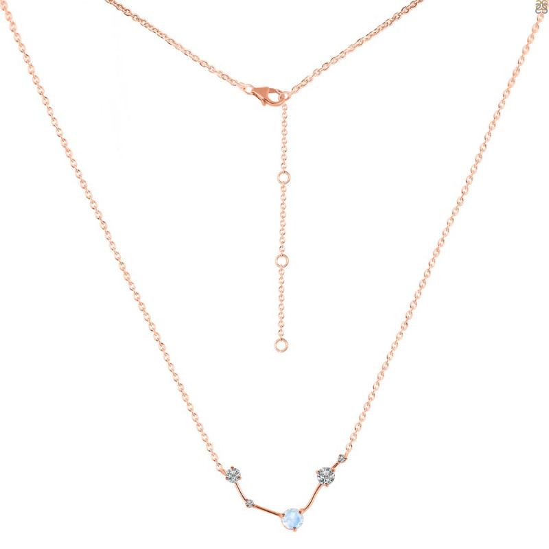 Aries Zodiac Star Constellation Moonstone & White Topaz Necklace RBM-RDN-488.