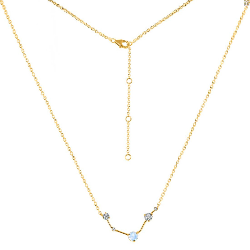 Aries Zodiac Star Constellation Moonstone & White Topaz Necklace RBM-RDN-488.