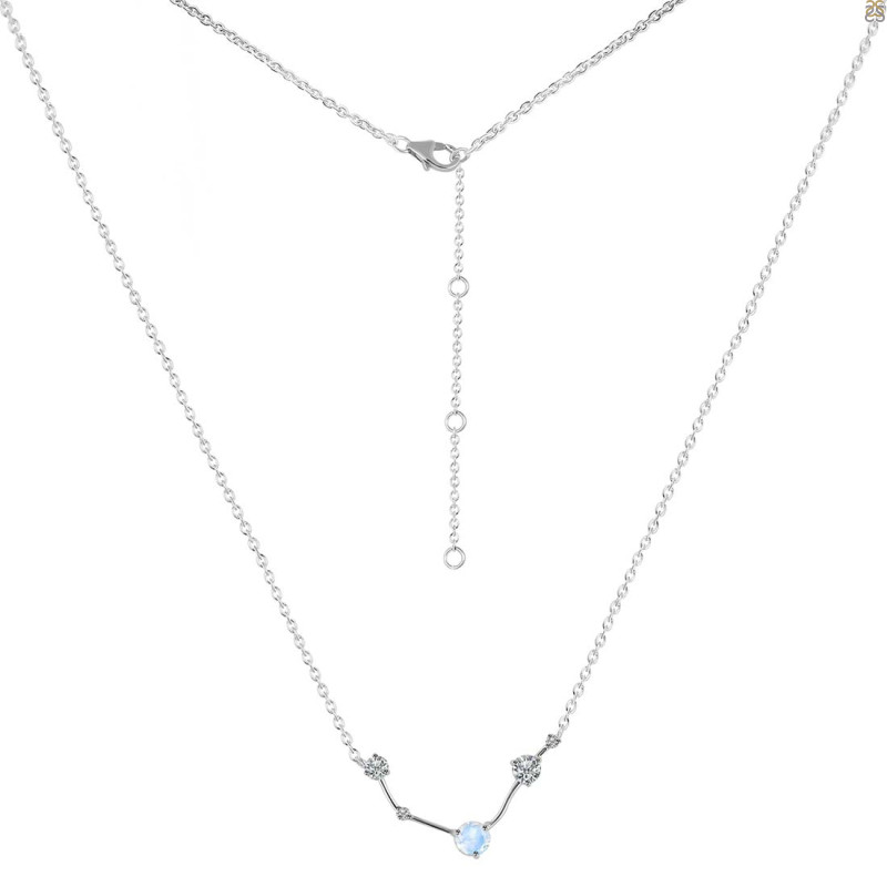 Aries Zodiac Star Constellation Moonstone & White Topaz Necklace