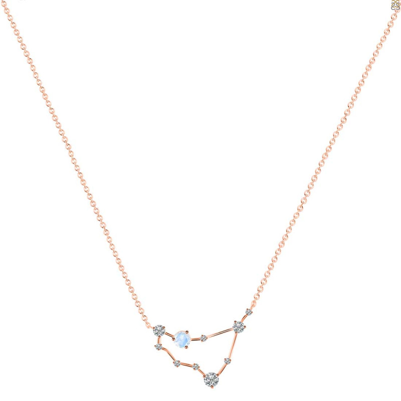 Capricorn Zodiac Star Constellation Moonstone & White Topaz Necklace RBM-RDN-489.