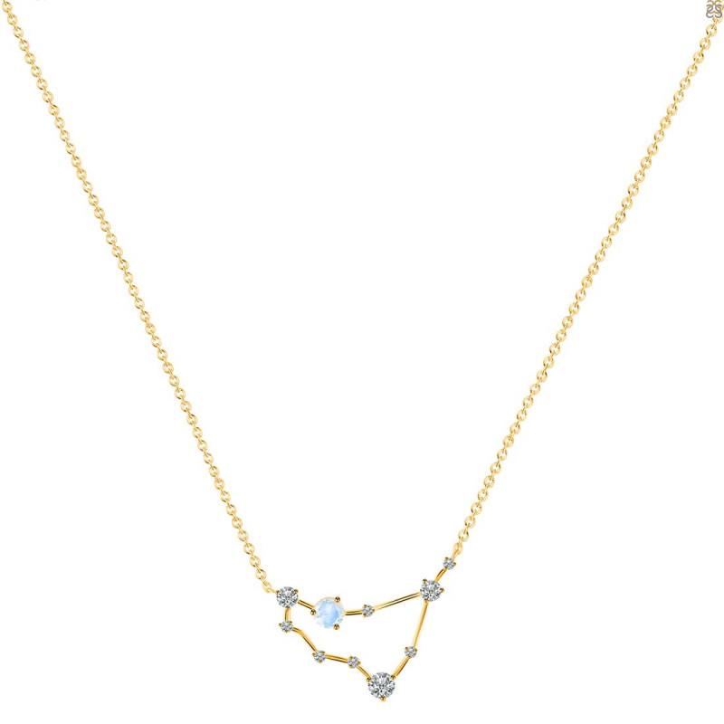 Capricorn Zodiac Star Constellation Moonstone & White Topaz Necklace RBM-RDN-489.