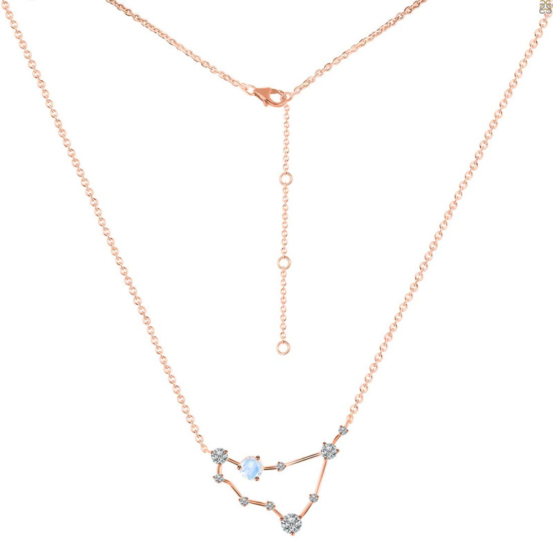 Capricorn Zodiac Star Constellation Moonstone & White Topaz Necklace RBM-RDN-489.
