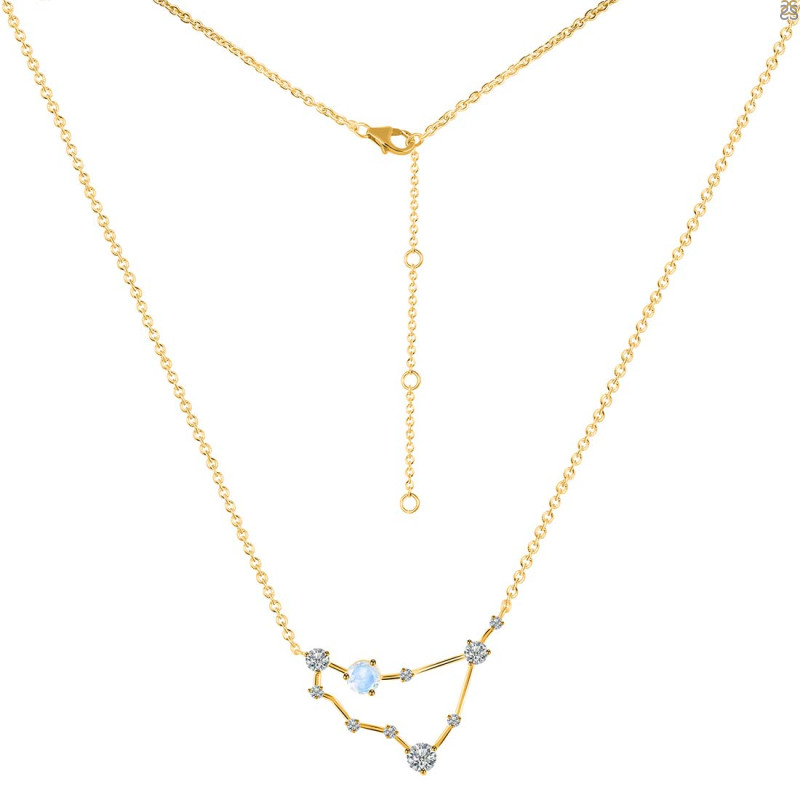 Capricorn Zodiac Star Constellation Moonstone & White Topaz Necklace RBM-RDN-489.
