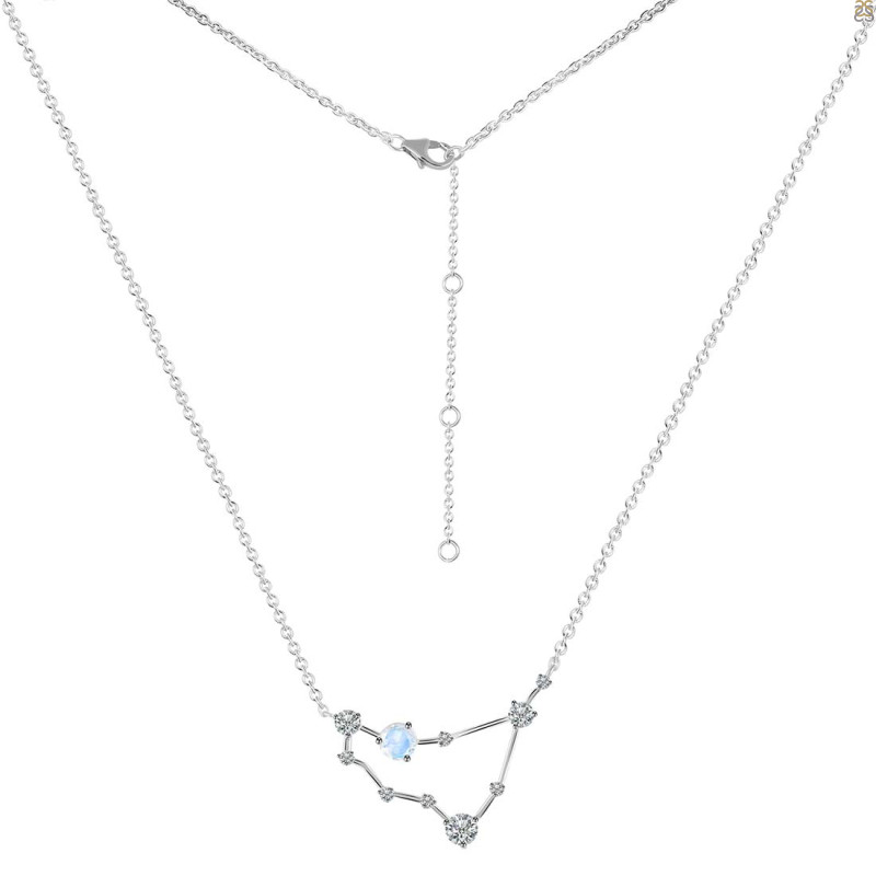 Capricorn Zodiac Star Constellation Moonstone & White Topaz Necklace