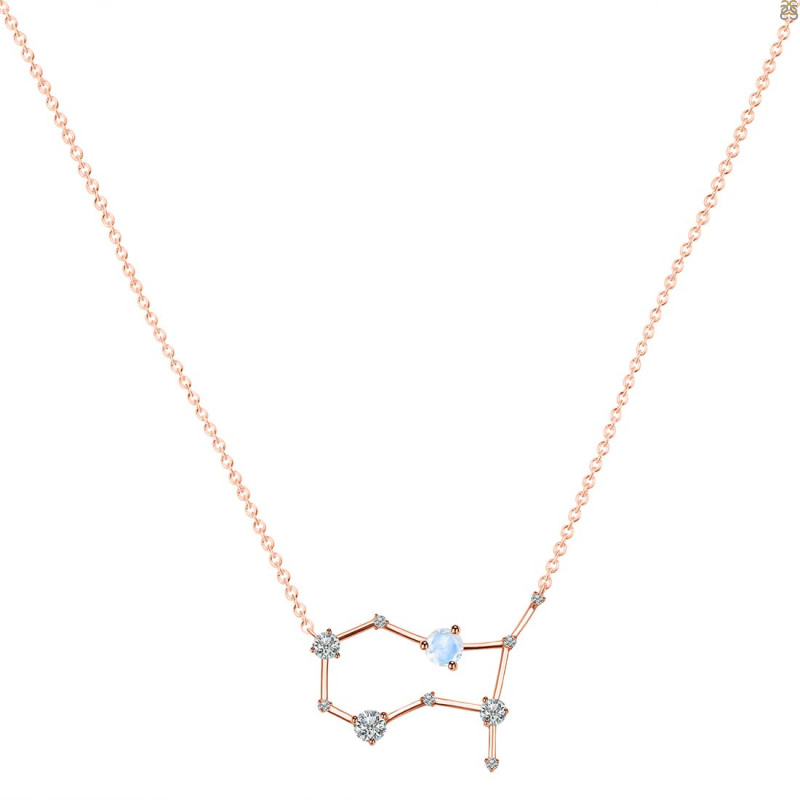 Gemini Zodiac Star Constellation Moonstone & White Topaz Necklace RBM-RDN-490.