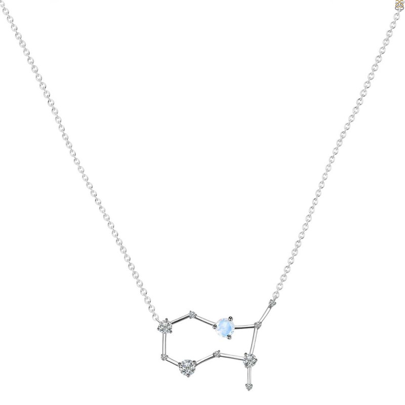 Gemini Zodiac Star Constellation Moonstone & White Topaz Necklace RBM-RDN-490.