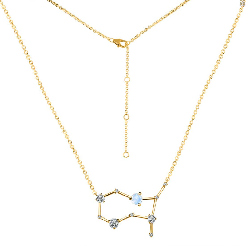 Gemini Zodiac Star Constellation Moonstone & White Topaz Necklace RBM-RDN-490.