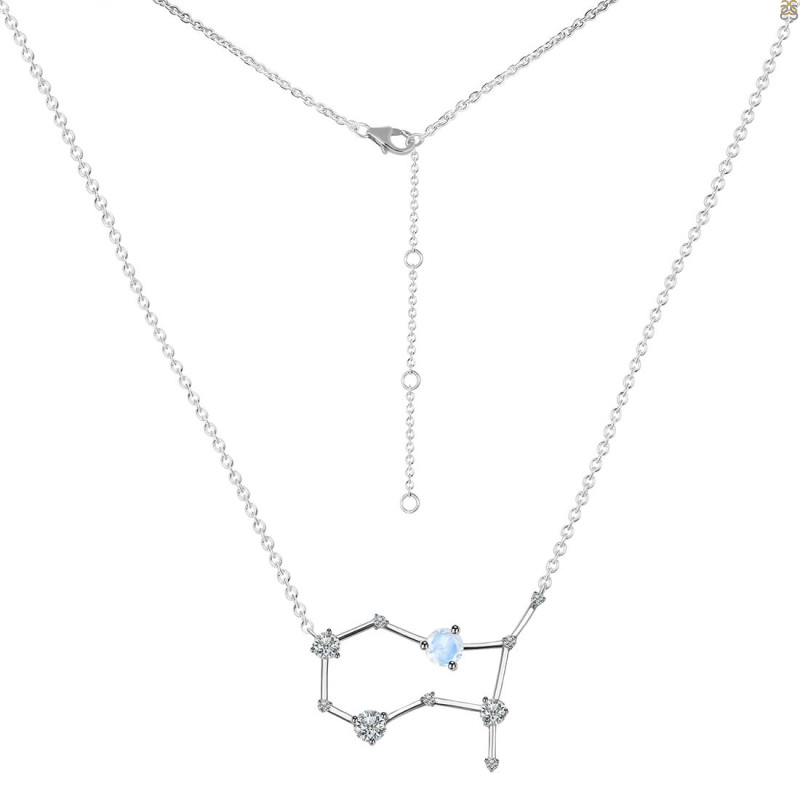 Gemini Zodiac Star Constellation Moonstone & White Topaz Necklace
