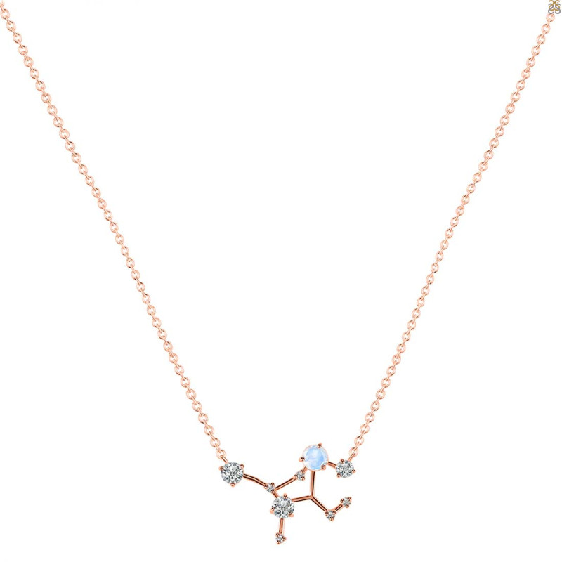 Virgo Zodiac Star Constellation Moonstone & White Topaz Necklace RBM-RDN-491.
