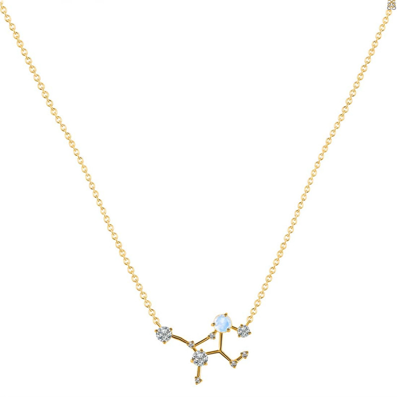 Virgo Zodiac Star Constellation Moonstone & White Topaz Necklace RBM-RDN-491.