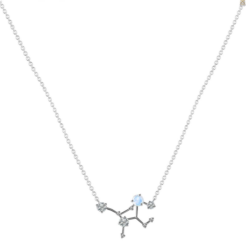 Virgo Zodiac Star Constellation Moonstone & White Topaz Necklace RBM-RDN-491.