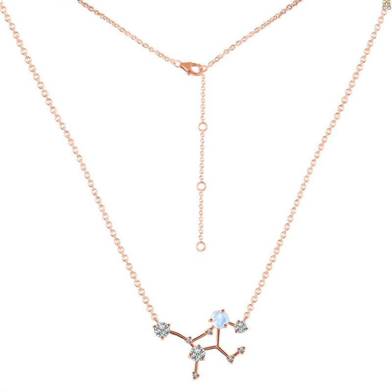 Virgo Zodiac Star Constellation Moonstone & White Topaz Necklace RBM-RDN-491.