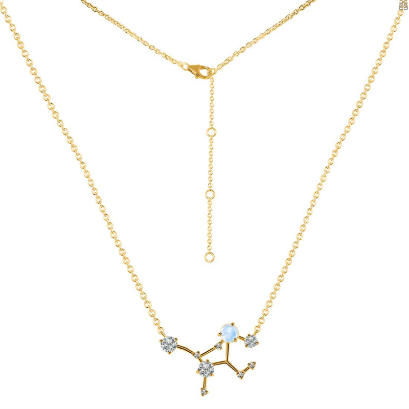 Virgo Zodiac Star Constellation Moonstone & White Topaz Necklace RBM-RDN-491.
