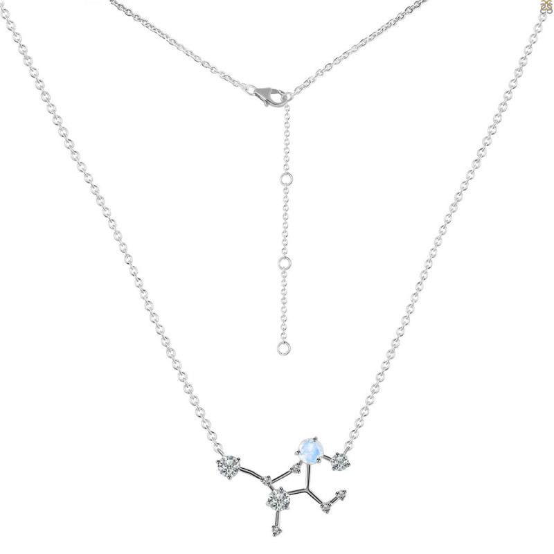 Virgo Zodiac Star Constellation Moonstone & White Topaz Necklace